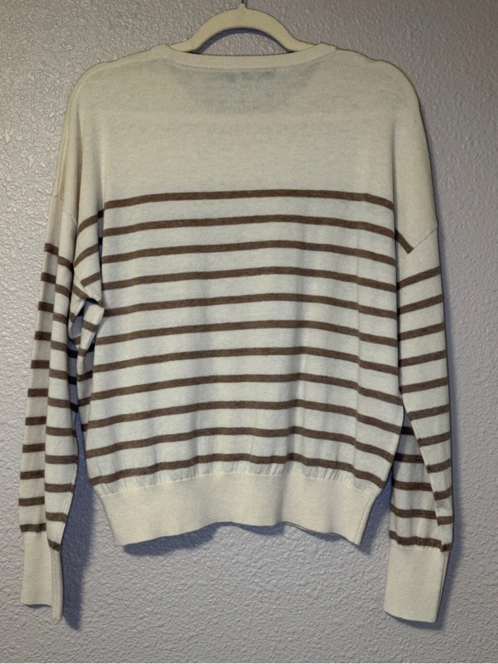 NWOT Jenni Kayne Avery Crewneck Sweater Stripe Cotton Merino Ivory Neutral S - Picture 9 of 10